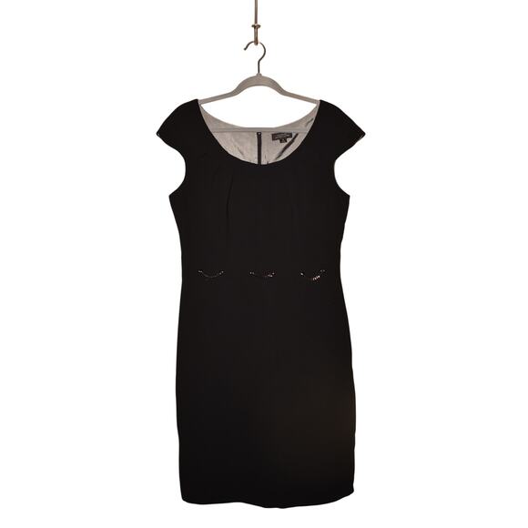 TAHARI ASL $129 Scoop Neck Black Sheath Dress Chain Embellished‎ Waist Size 10 - Picture 1 of 3